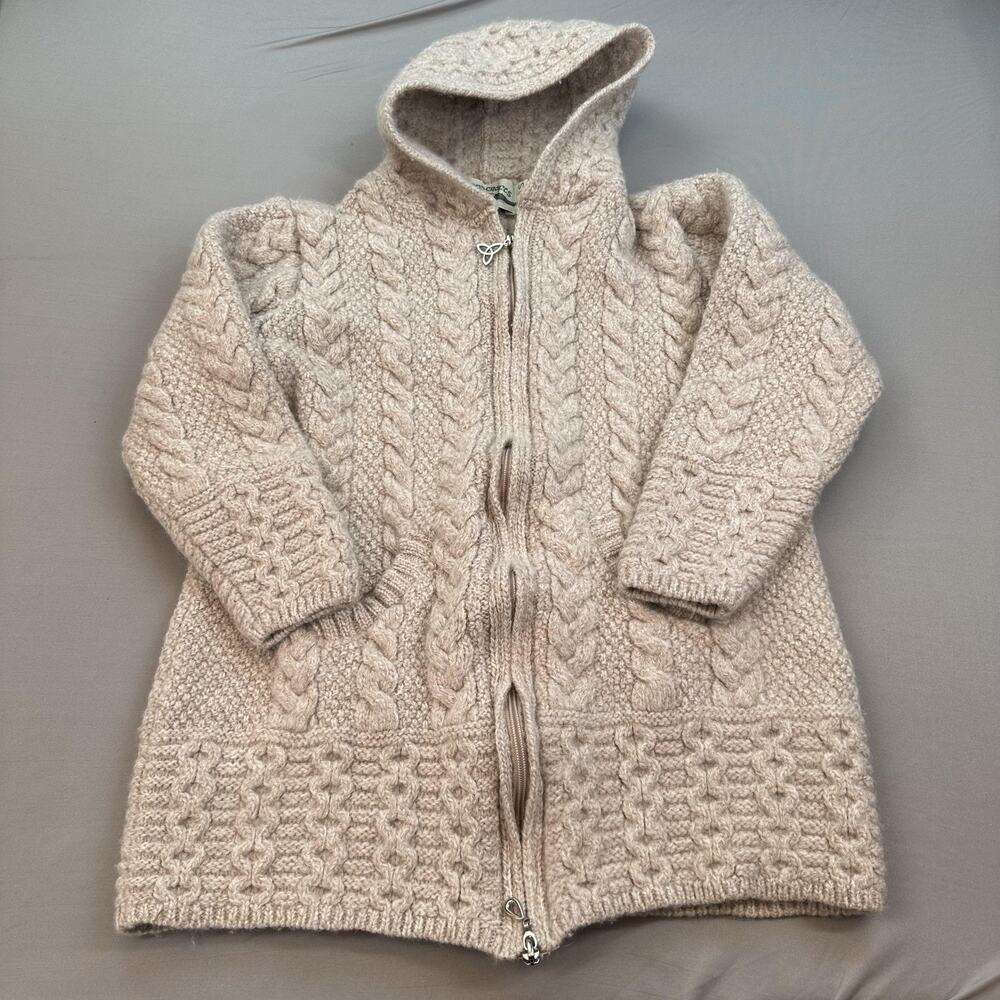 Aran Crafts Sweater Womens Small Merino Hooded Zip Cable Knit Ireland Isle